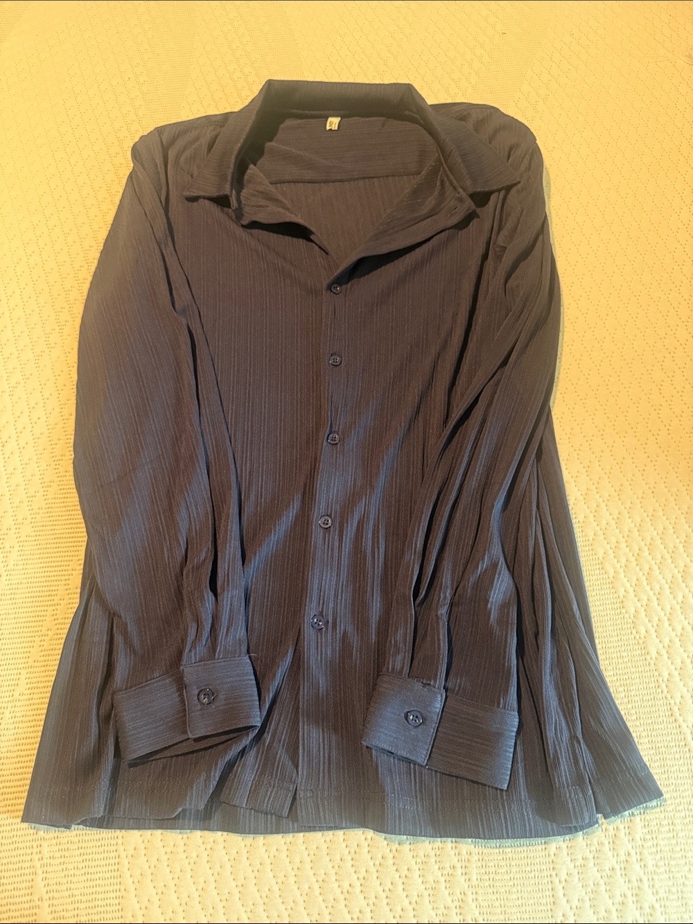 Navy Blue Textured Button-Up Shirt